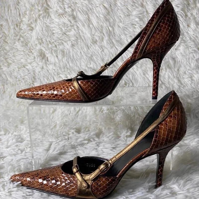 Новые пикантные женские туфли-лодочки на высоком каблуке-шпильке со змеиным узором, женские модельные туфли, женские сандалии с неглубоким носком 
Новые пикантные женские туфли-лодочки на высоком каблуке-шпильке со змеиным узором, женские модельные туфли, женские сандалии с неглубоким носком