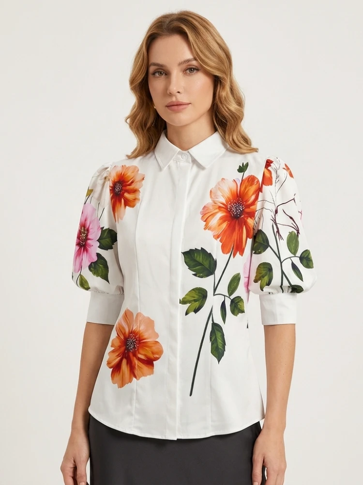 Women's Floral Printed Collared Puff Sleeve Three-Quarter Sleeve Shirt & Blouse 2026 Summer Casual T-shirt Top for Daily Outfits
Women's Floral Printed Collared Puff Sleeve Three-Quarter Sleeve Shirt & Blouse 2026 Summer Casual T-shirt Top for Daily Outfits