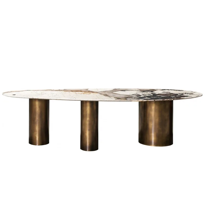 Simple and light luxury green snow mountain flying fox marble oval dining table
Simple and light luxury green snow mountain flying fox marble oval dining table