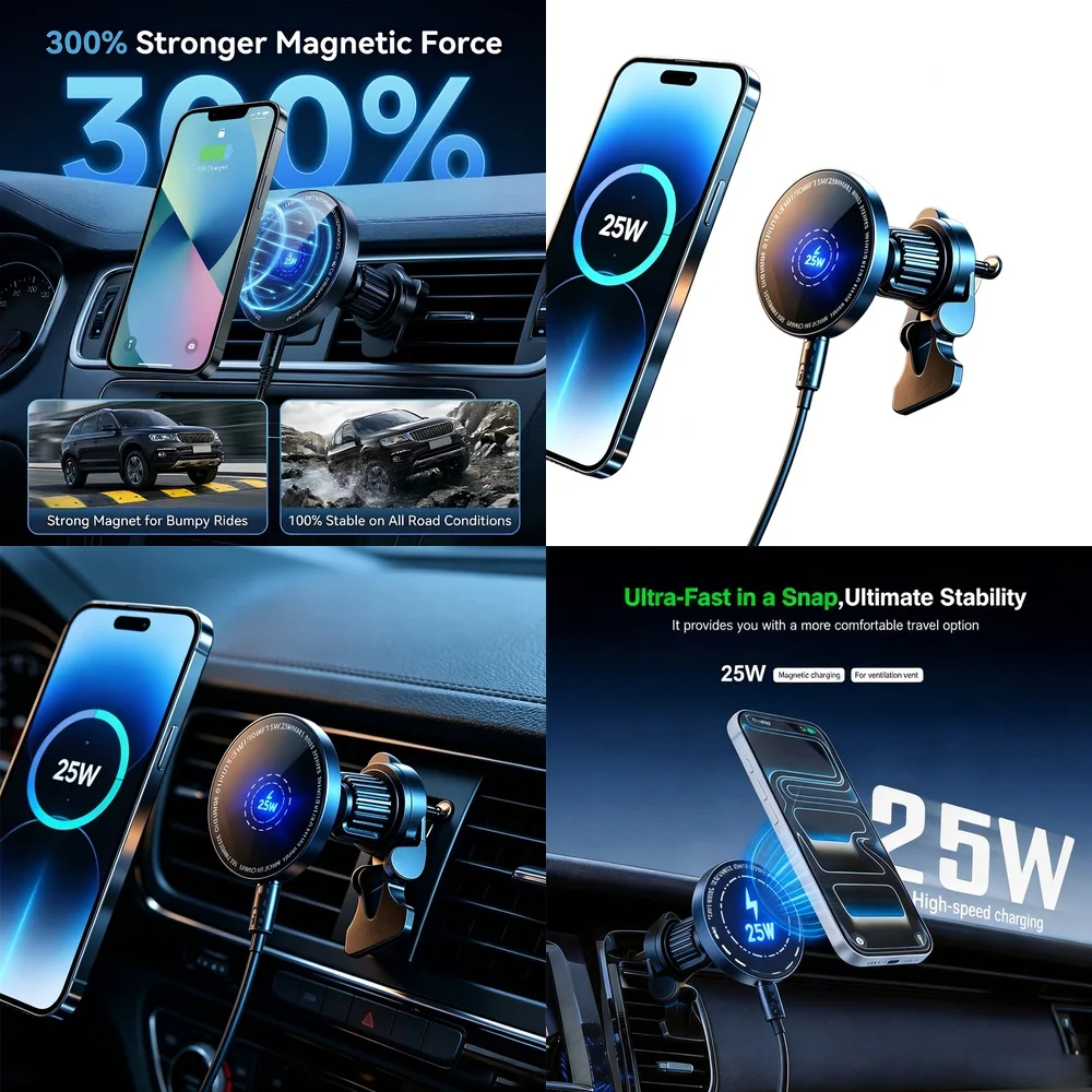 Air Vent Phone Holder Stand Magnetic 25W Wireless Car Charger Super Fast for iPhone 17 16 15 14 13 12 Pro Max Plus Strong Magnet
Air Vent Phone Holder Stand Magnetic 25W Wireless Car Charger Super Fast for iPhone 17 16 15 14 13 12 Pro Max Plus Strong Magnet