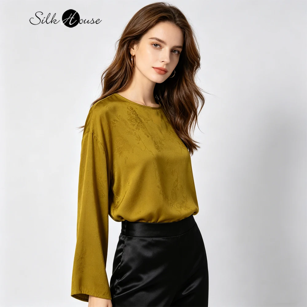 Women's Fashion Clothing Gold Simple Loose 100% Natural Mulberry Silk Round Neck Drop-Shoulder Long Sleeves Hem Slit T-shirt
Women's Fashion Clothing Gold Simple Loose 100% Natural Mulberry Silk Round Neck Drop-Shoulder Long Sleeves Hem Slit T-shirt