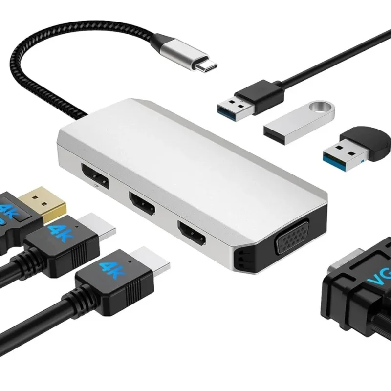 USB C Hubs Dock with 3x2.0-A(480Mbps) 1xVGA(1080P@60Hz) 1xDisplayPort(4K@60Hz) 3x2.0-A(480Mbps)
USB C Hubs Dock with 3x2.0-A(480Mbps) 1xVGA(1080P@60Hz) 1xDisplayPort(4K@60Hz) 3x2.0-A(480Mbps)