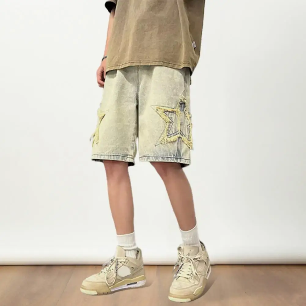 Men Denim Shorts with Elastic Waist Men's Summer Denim Shorts with Pockets Mid-rise Button Zipper Fly Solid Color Straight Wide
Men Denim Shorts with Elastic Waist Men's Summer Denim Shorts with Pockets Mid-rise Button Zipper Fly Solid Color Straight Wide