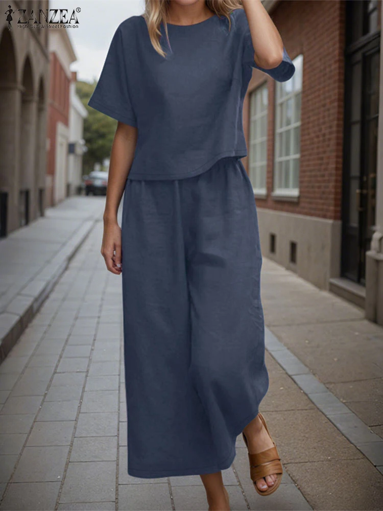 ZANZEA 2025 Summer Pant Sets Women Vintage Matching Sets Casual Solid Outfits Fashion Tracksuits Short Sleeve Blouse Trousers
ZANZEA 2025 Summer Pant Sets Women Vintage Matching Sets Casual Solid Outfits Fashion Tracksuits Short Sleeve Blouse Trousers