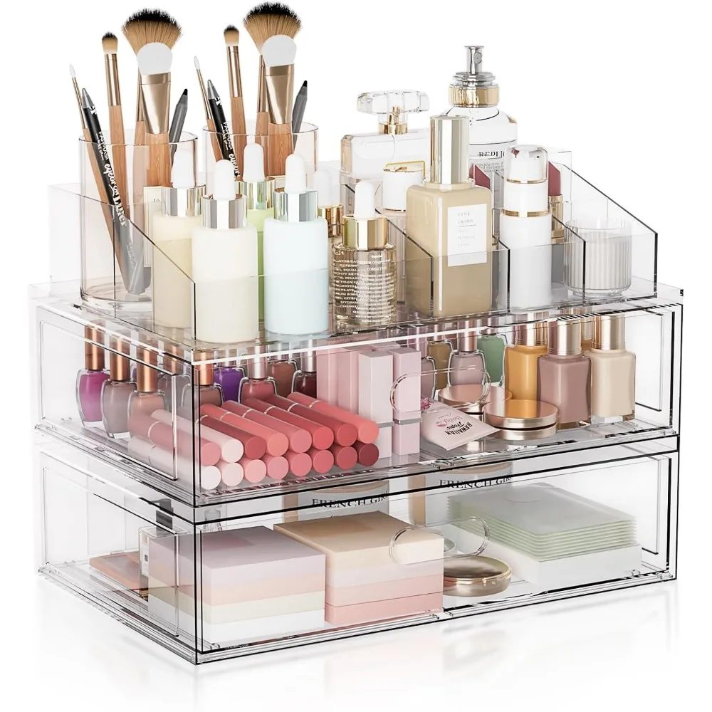 Stackable Clear Makeup Organizer with Drawer for Vanity Countertop Storage
Stackable Clear Makeup Organizer with Drawer for Vanity Countertop Storage