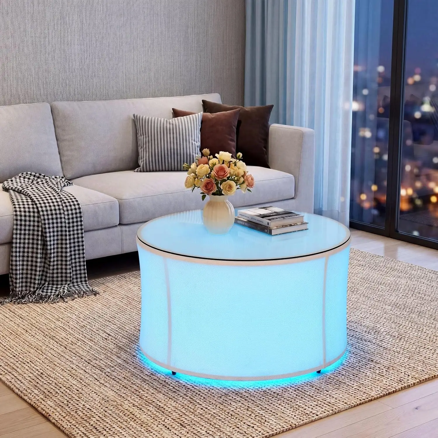 Led Round Coffee Table Light Adjustable Brightness Color 29in 200lbs Glass Top Living Room, Customized
Led Round Coffee Table Light Adjustable Brightness Color 29in 200lbs Glass Top Living Room, Customized