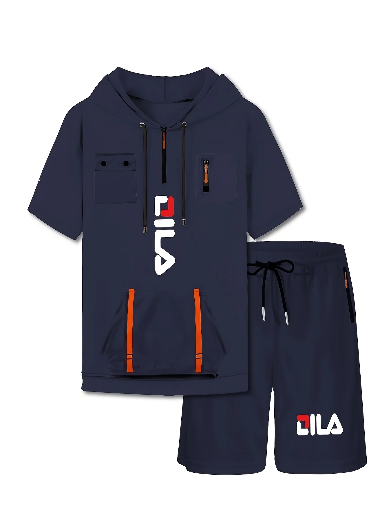 Summer Print Men's 2-piece Set Hooded Streamer Pocket Short Sleeve and Trouble Shorts Comfortable Loose T-Shirt Short Sleeve Set
Summer Print Men's 2-piece Set Hooded Streamer Pocket Short Sleeve and Trouble Shorts Comfortable Loose T-Shirt Short Sleeve Set