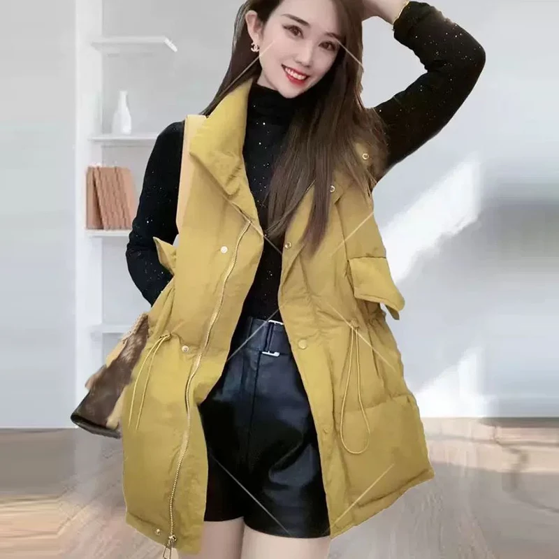 2023 Winter Women Slim Warm Cotton Vests Fashion Elegant Elastic Drawstring Mid-Length Coat Lady Casual Thick Sleeveless Jacket
2023 Winter Women Slim Warm Cotton Vests Fashion Elegant Elastic Drawstring Mid-Length Coat Lady Casual Thick Sleeveless Jacket