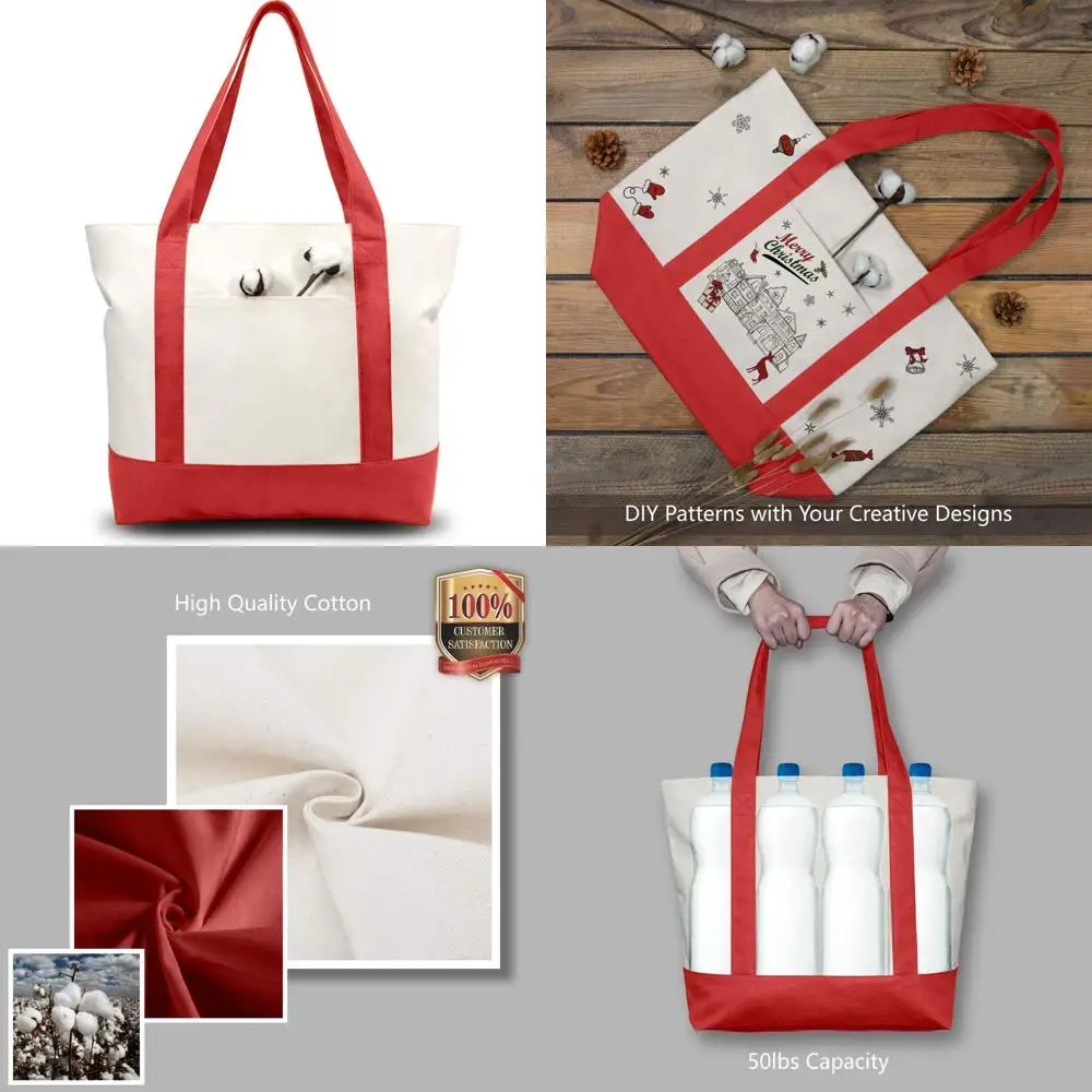 Набор из 6 холщовых сумок-тоутов с внешним карманом, многоразовые сумки для продуктов, с верхней застежкой-молнией, для повседневных нужд (красный/натуральный цвет)
Набор из 6 холщовых сумок-тоутов с внешним карманом, многоразовые сумки для продуктов, с верхней застежкой-молнией, для повседневных нужд (красный/натуральный цвет)