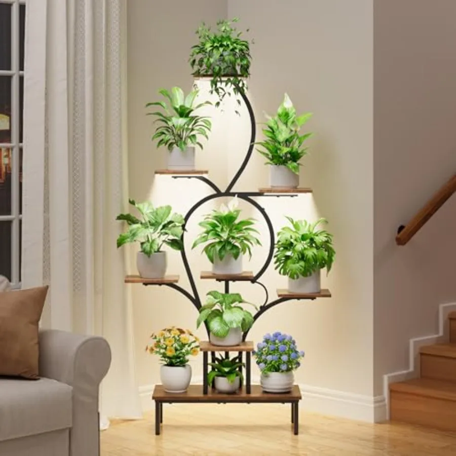9-Tier Tall Plant Stand Indoor with Grow Lights, Metal and Wood Corner Plant Shelf for Living Room Balcony, 63" Tiered Display
9-Tier Tall Plant Stand Indoor with Grow Lights, Metal and Wood Corner Plant Shelf for Living Room Balcony, 63" Tiered Display