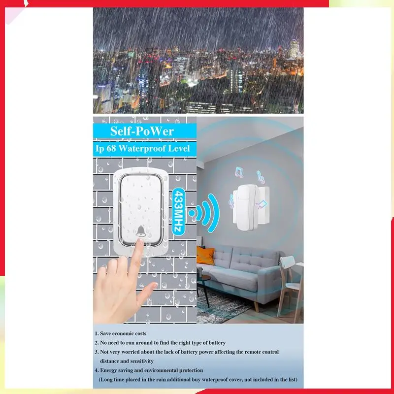 B18B Wireless Doorbell Without Batteries Waterproof Outdoor Kinetic Bell Self-Powered Button EU Plug
B18B Wireless Doorbell Without Batteries Waterproof Outdoor Kinetic Bell Self-Powered Button EU Plug