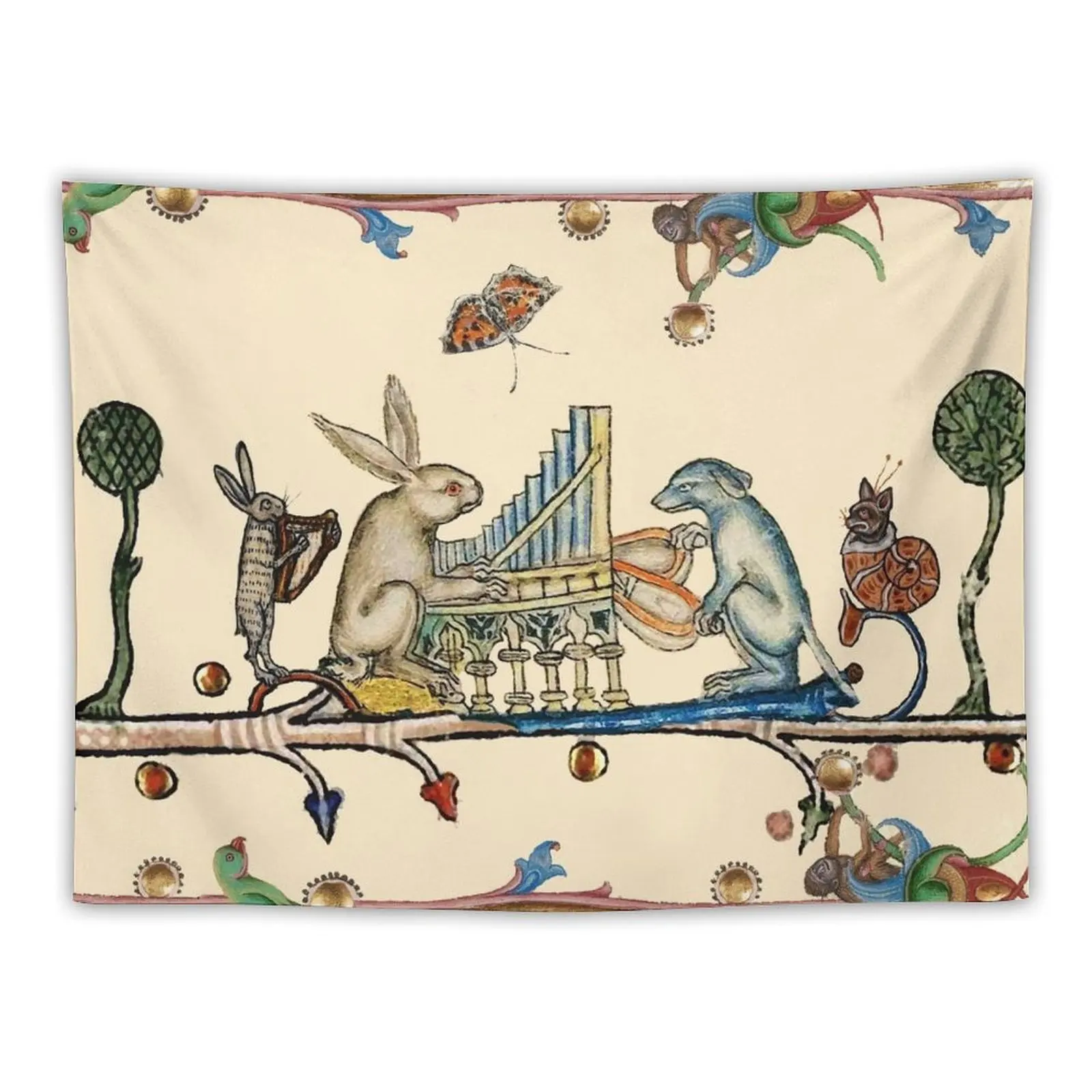 WEIRD MEDIEVAL BESTIARY MAKING MUSIC,White Rabbit And Dog Playing Organ,Harpist Hare,Snail Cat Tapestry Mushroom Tapestry
WEIRD MEDIEVAL BESTIARY MAKING MUSIC,White Rabbit And Dog Playing Organ,Harpist Hare,Snail Cat Tapestry Mushroom Tapestry
