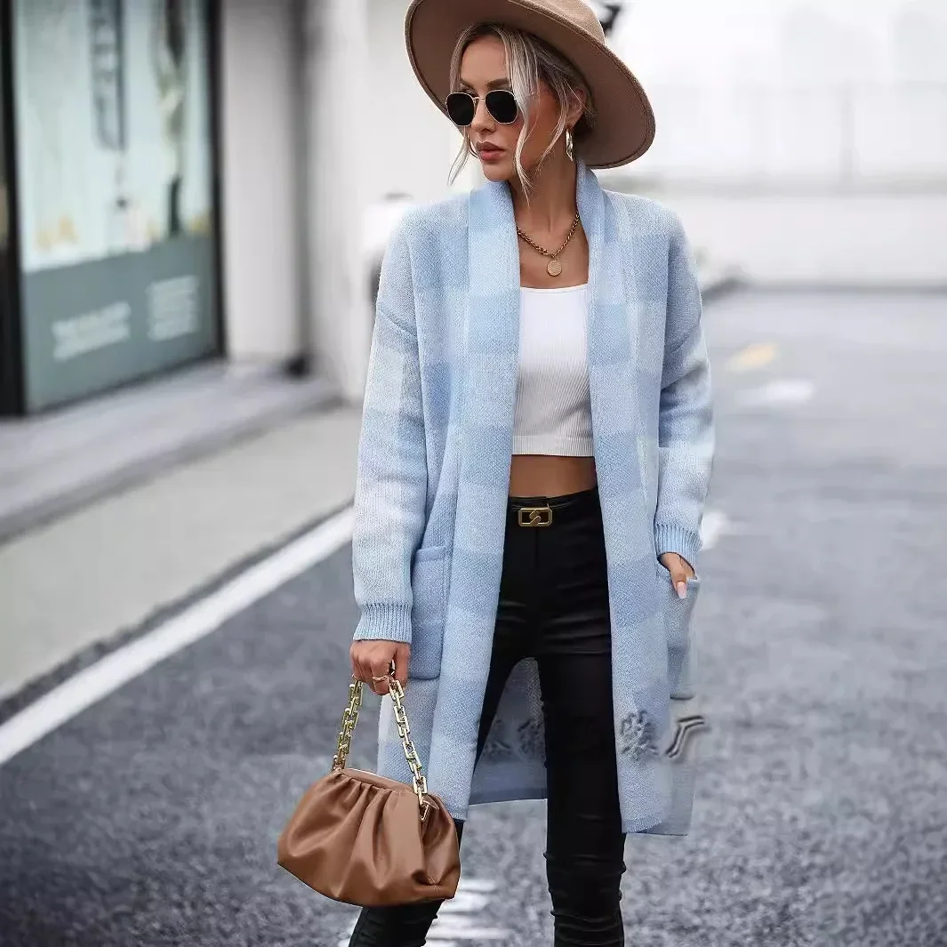 Female Fashion New Commuter Outerwear Elegant Plaid Knitted Long Jumper Women Autumn Winter Cardigan Warm Double Pockets Sweater
Female Fashion New Commuter Outerwear Elegant Plaid Knitted Long Jumper Women Autumn Winter Cardigan Warm Double Pockets Sweater