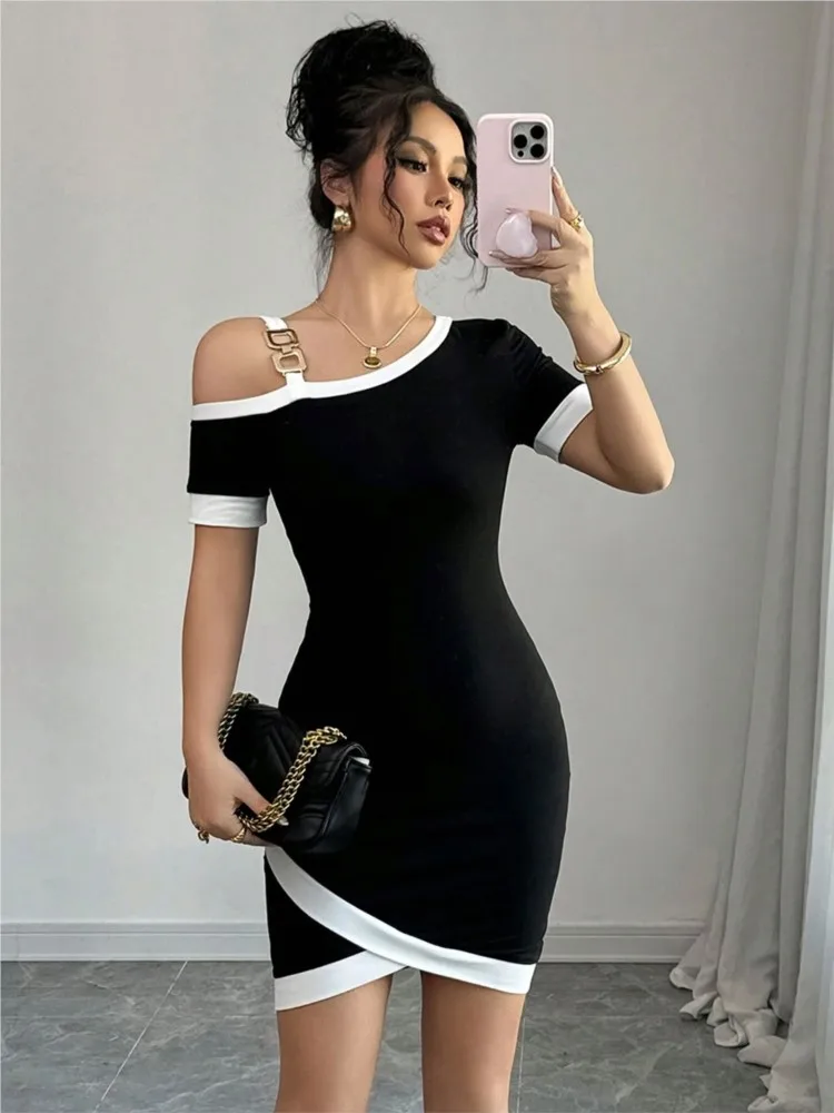 Lady Dresses Elegant Fashionable Slant Collar Slim Fit Hip-hugging Mini Robe Casual Commuting Party Date Daily Office Sexy Dress
Lady Dresses Elegant Fashionable Slant Collar Slim Fit Hip-hugging Mini Robe Casual Commuting Party Date Daily Office Sexy Dress