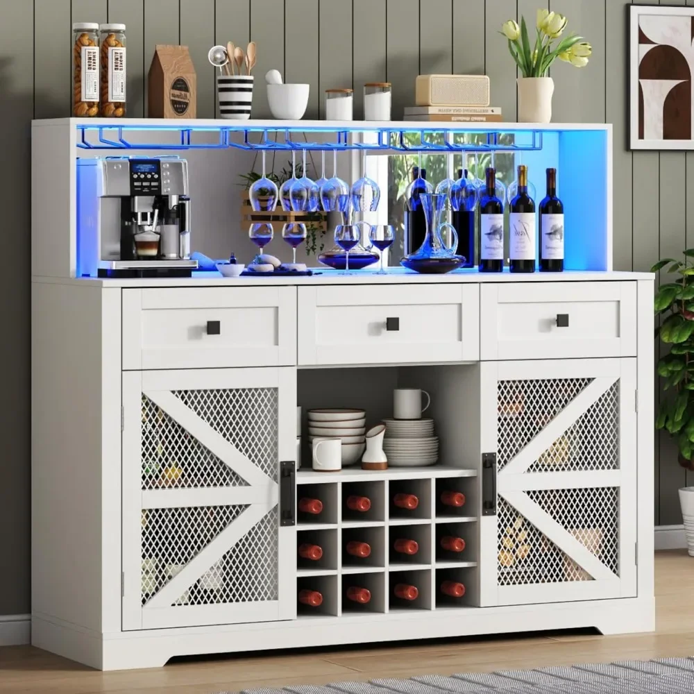 Farmhouse Bar Cabinet with LED Lights, 47.3" Inch Coffee Bar Cabinet with Wine & Glass Rack and Drawers, Kitchen Buffet Cabinets
Farmhouse Bar Cabinet with LED Lights, 47.3" Inch Coffee Bar Cabinet with Wine & Glass Rack and Drawers, Kitchen Buffet Cabinets
