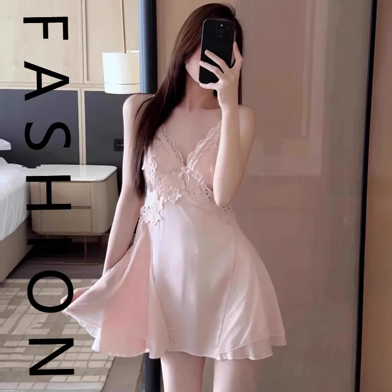 Sexy pajamas women's ice silk summer with chest pad beautiful back lace water-soluble flower suspender nightdress pure desire wi
Sexy pajamas women's ice silk summer with chest pad beautiful back lace water-soluble flower suspender nightdress pure desire wi