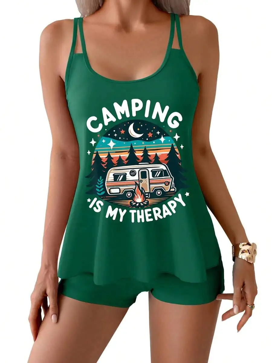 Camping Is My Therapy Two Pieces Tankini Swimsuit For Women Stretchy Swim Top And Shorts Beachwear
Camping Is My Therapy Two Pieces Tankini Swimsuit For Women Stretchy Swim Top And Shorts Beachwear