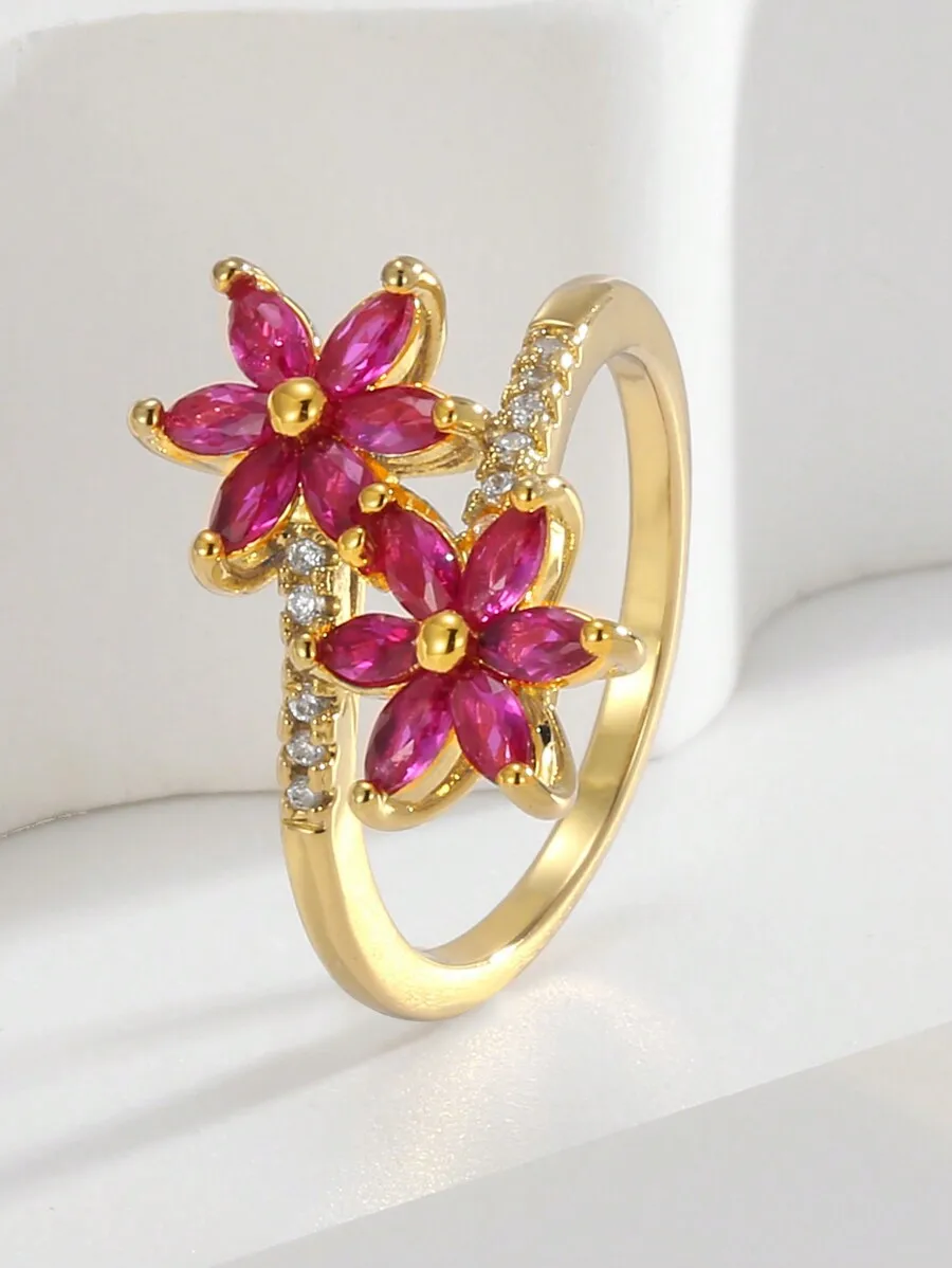 Gold Plated Flower Ring With Red And White Cubic Zirconia For Women
Gold Plated Flower Ring With Red And White Cubic Zirconia For Women