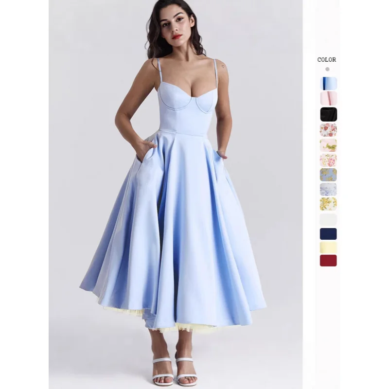 Elegant Satin Mesh Dress With Double-Layered Thin Straps And Sweetheart Neckline A Mid-Length Skirt
Elegant Satin Mesh Dress With Double-Layered Thin Straps And Sweetheart Neckline A Mid-Length Skirt