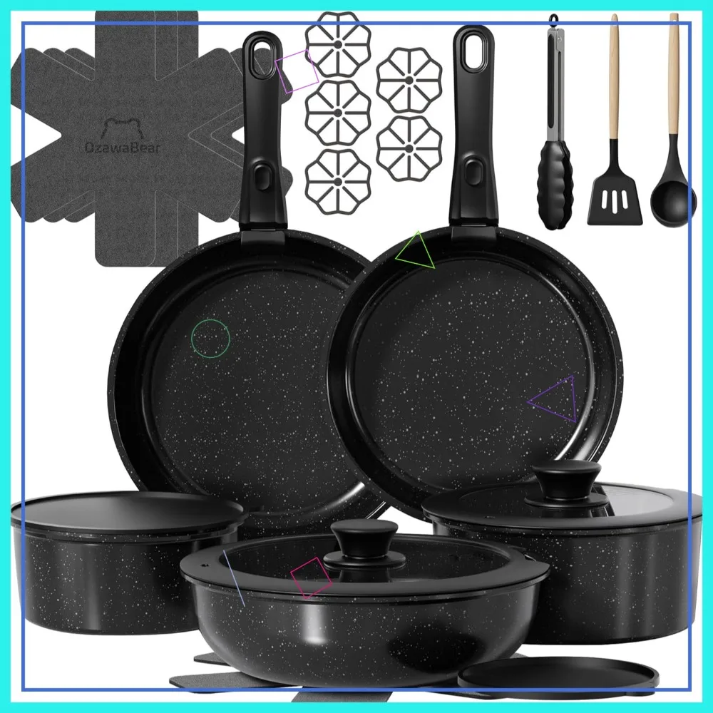 23 Pcs Non-Stick Ceramic Cookware Set, Detachable Handles, Oven Safe & Induction Compatible, PFAS Free Black Kitchenware
23 Pcs Non-Stick Ceramic Cookware Set, Detachable Handles, Oven Safe & Induction Compatible, PFAS Free Black Kitchenware
