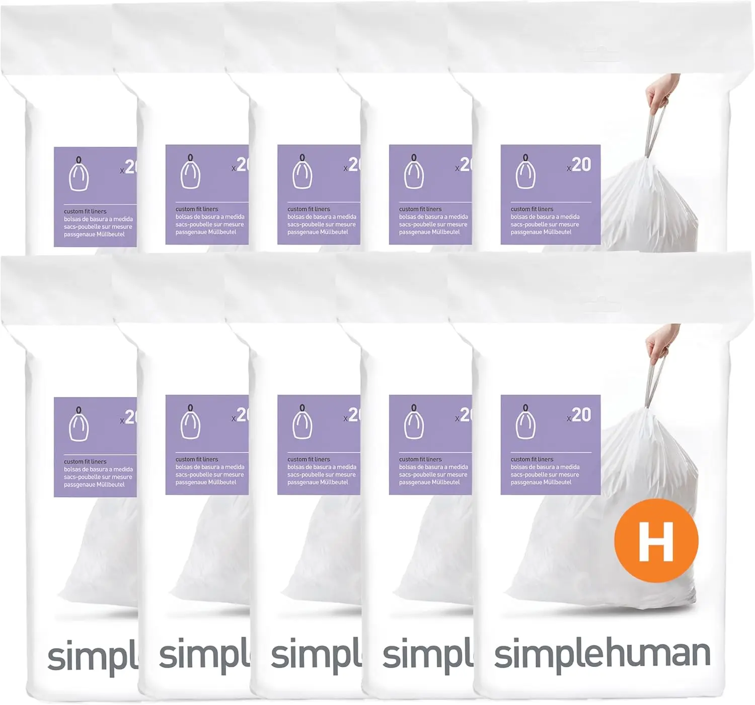 simplehuman Code H 200 Count, Dispenser Pack Custom Fit Liners, Drawstring Trash Bags, 30-35 Liter / 8-9 Gallon, White
simplehuman Code H 200 Count, Dispenser Pack Custom Fit Liners, Drawstring Trash Bags, 30-35 Liter / 8-9 Gallon, White