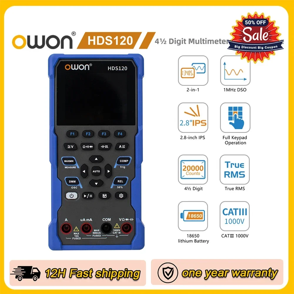 OWON HDS120 Цифровой осциллограф-мультиметр 2-в-1 20000 отсчетов Тестер истинного среднеквадратичного значения 1 МГц 5 мс/с Автоматический диапазон Встроенный литиевый аккумулятор
OWON HDS120 Цифровой осциллограф-мультиметр 2-в-1 20000 отсчетов Тестер истинного среднеквадратичного значения 1 МГц 5 мс/с Автоматический диапазон Встроенный литиевый аккумулятор
