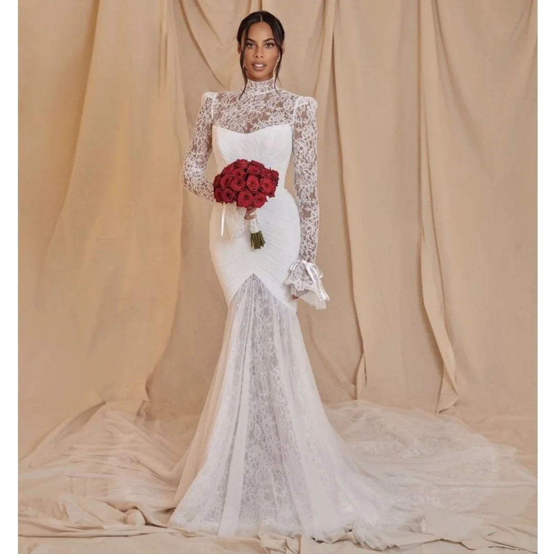 Mermaid Wedding Dresses Long Sleeves Lace High Collar Bridal Gown Sweep Train robe de mariée Formal Wedding Dress Customized
Mermaid Wedding Dresses Long Sleeves Lace High Collar Bridal Gown Sweep Train robe de mariée Formal Wedding Dress Customized