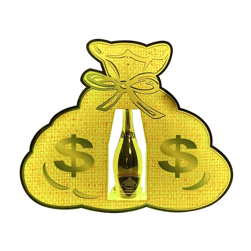 Money bag luminous wine seat Shenlong set bar KTV prop champagne king foreign wine base high-end rack
Money bag luminous wine seat Shenlong set bar KTV prop champagne king foreign wine base high-end rack