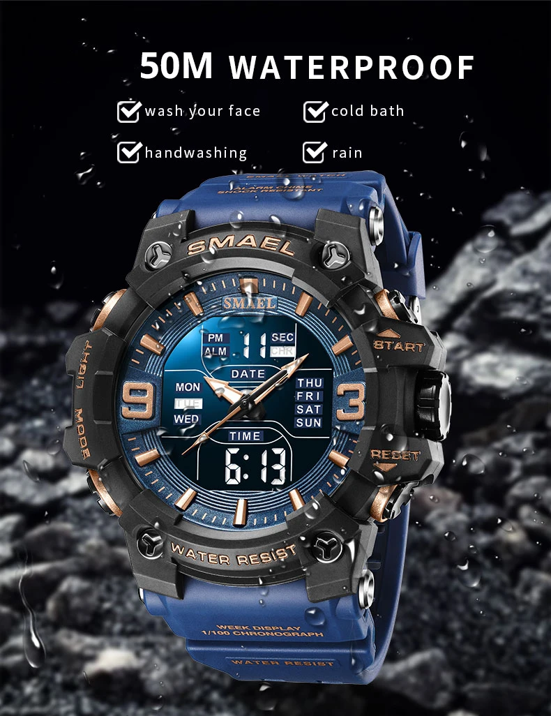 SMAEL 8049 Watch Sport LED Light Alarm Clock Dual Time Display WaterproofWeek Auto Date Wristwatches Quartz S2b95d4e221a2431ca7c05f7c3bb78532d