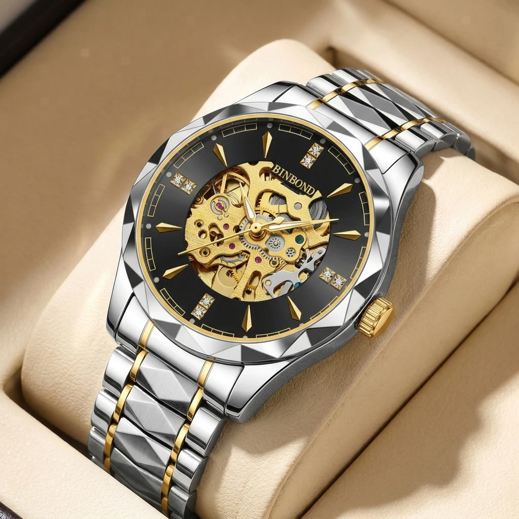 1pcs Fashion Mechanical Watch with Skeleton Movement Design, Two-Tone Metal Strap,Trendy and Versatile Elegant Men's Wristwatch
1pcs Fashion Mechanical Watch with Skeleton Movement Design, Two-Tone Metal Strap,Trendy and Versatile Elegant Men's Wristwatch