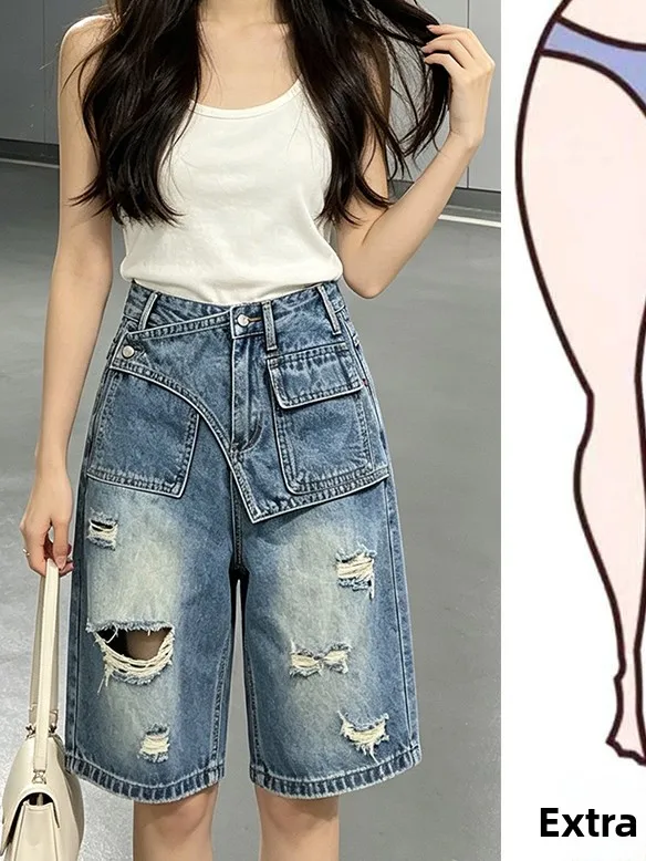 plus Size Patchwork Hole Denim Pants Women's Summer New Style Slim Wide Leg Five Parts Middle Pants High Waist Commute Style
plus Size Patchwork Hole Denim Pants Women's Summer New Style Slim Wide Leg Five Parts Middle Pants High Waist Commute Style