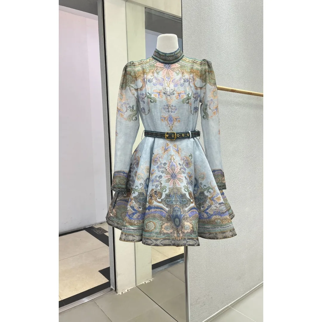 Retro Vintage High Neck Long Sleeve Mini Dress for Women Elegant Printed A-Line Skater Dress with Belt Holiday Party Outfit
Retro Vintage High Neck Long Sleeve Mini Dress for Women Elegant Printed A-Line Skater Dress with Belt Holiday Party Outfit