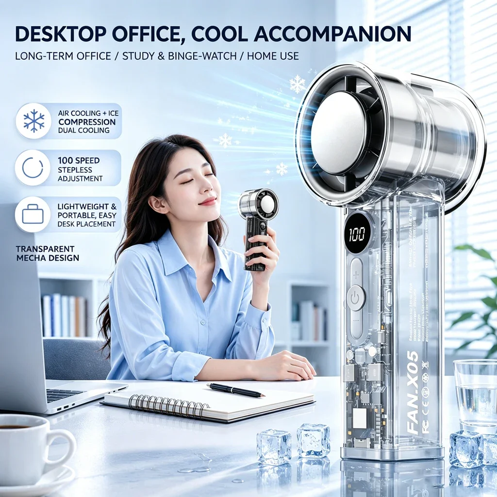 Office Lady Handheld Fan Semiconductor Refrigeration High-speed Handheld Electric Fan 3000mAh Portable Rechargeable Outdoor Fan
Office Lady Handheld Fan Semiconductor Refrigeration High-speed Handheld Electric Fan 3000mAh Portable Rechargeable Outdoor Fan