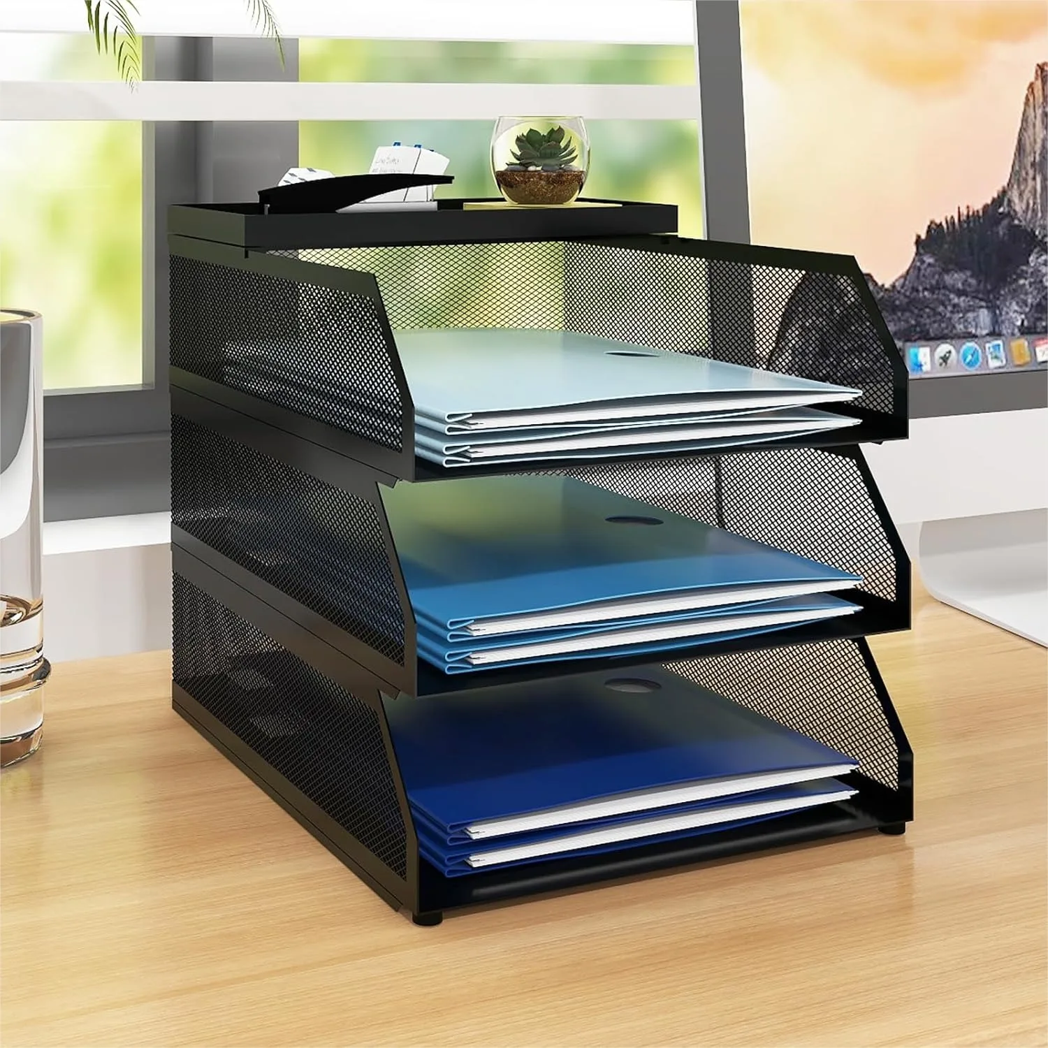 3-Tier Desk Organizer, Stackable Metal Mesh Paper Tray for Home Office School, Black
3-Tier Desk Organizer, Stackable Metal Mesh Paper Tray for Home Office School, Black