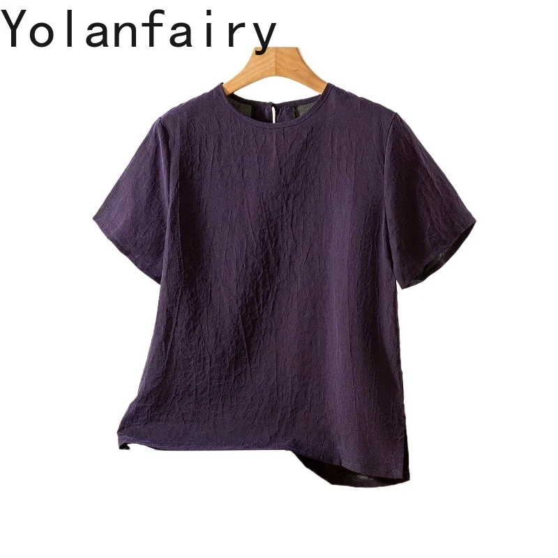 YOLANFAIRY 100% натуральная шелковая футболка из тутового шелкопряда для женщин, летний топ с круглым вырезом, шелковая футболка из марли, повседневная женская футболка, фиолетовая, новинка
YOLANFAIRY 100% натуральная шелковая футболка из тутового шелкопряда для женщин, летний топ с круглым вырезом, шелковая футболка из марли, повседневная женская футболка, фиолетовая, новинка