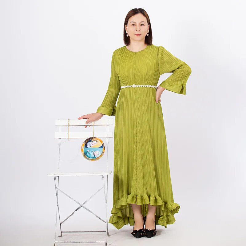Miyake Belt Pleated Evening Dress Women's Round Collar Three Quarter Sleeve Loose 2023 Spring New Female Fashion Clothing
Miyake Belt Pleated Evening Dress Women's Round Collar Three Quarter Sleeve Loose 2023 Spring New Female Fashion Clothing