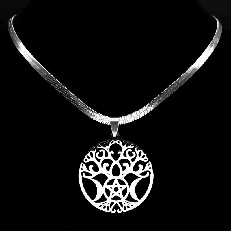 Tree of Life Triple Moon Pentagram Necklace for Women Stainless Steel Silver Color Choker Necklaces Jewelry collar mujer N8466
Tree of Life Triple Moon Pentagram Necklace for Women Stainless Steel Silver Color Choker Necklaces Jewelry collar mujer N8466