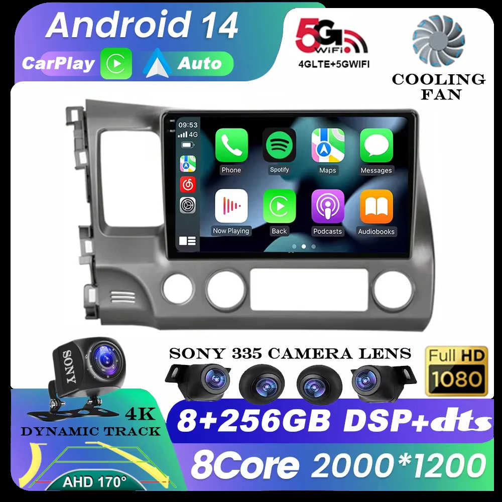 Android 14 Car Stereo Radio Multimedia Player For Honda Civic 8 2005 2006-2012 GPS Head Unit 4G WIFI Carplay Auto 360 camera DSP
Android 14 Car Stereo Radio Multimedia Player For Honda Civic 8 2005 2006-2012 GPS Head Unit 4G WIFI Carplay Auto 360 camera DSP