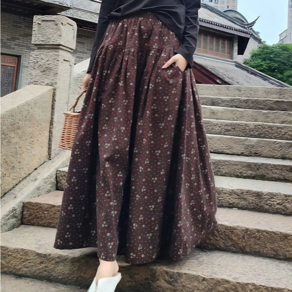 Rural style Vintage Cotton Linen Floral Half Skirt Women's Spring High Waist Ground Wool Umbrella Skirt Loose Long Skirt Pockets
Rural style Vintage Cotton Linen Floral Half Skirt Women's Spring High Waist Ground Wool Umbrella Skirt Loose Long Skirt Pockets