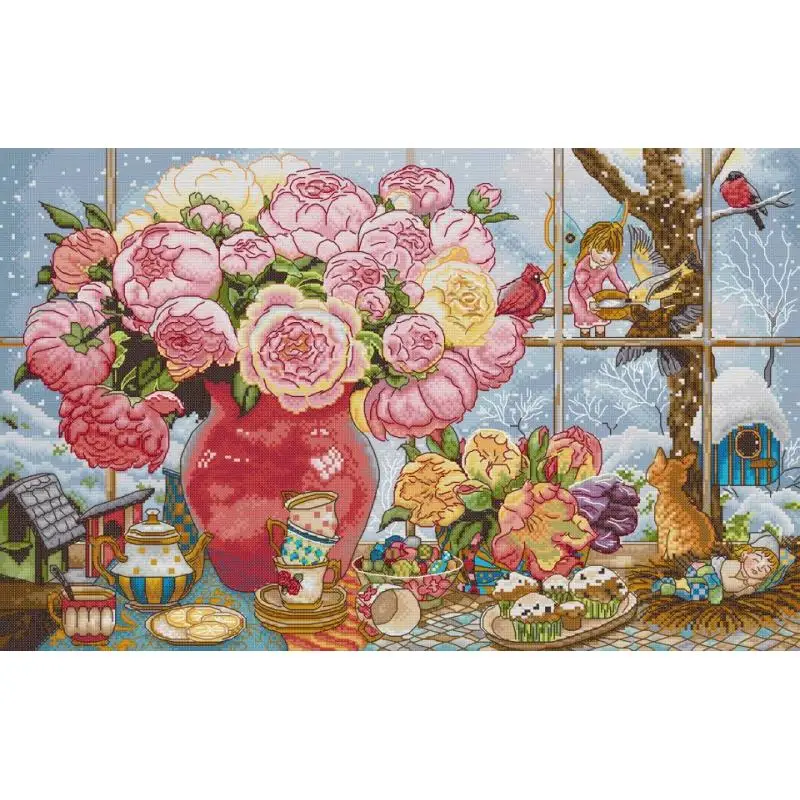 Peonies and Elves Floral Pattern Cross Stitch Kit Aida 14/16/11CT White Canvas Printed Fabric Set DIY Hand Embroidery Home Decor
Peonies and Elves Floral Pattern Cross Stitch Kit Aida 14/16/11CT White Canvas Printed Fabric Set DIY Hand Embroidery Home Decor