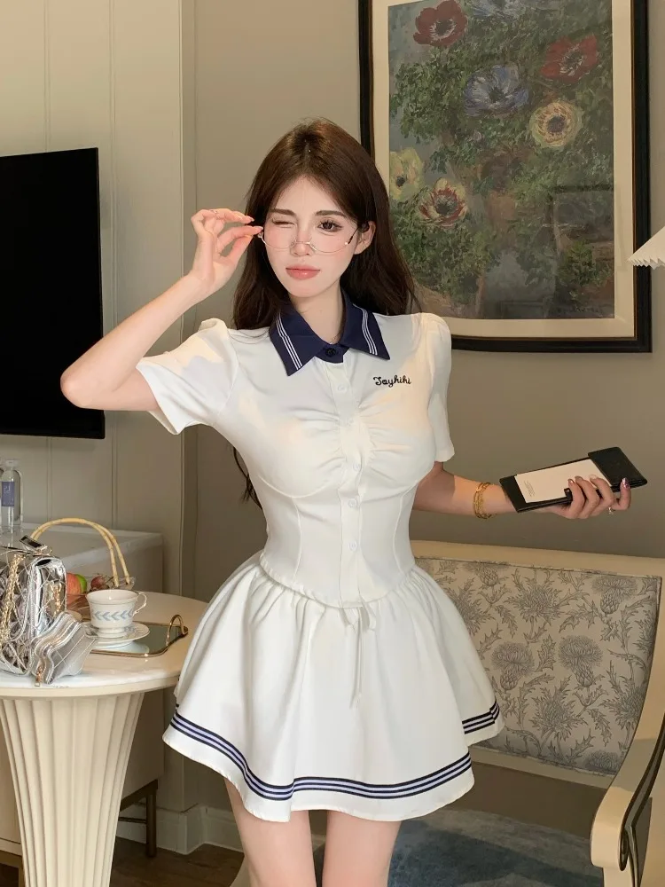 Fashionable Two-Piece Set Women's Shirt Waist Cinching Pleated Short Skirt Korean Style Commute Pure Desire Casual Elegant
Fashionable Two-Piece Set Women's Shirt Waist Cinching Pleated Short Skirt Korean Style Commute Pure Desire Casual Elegant