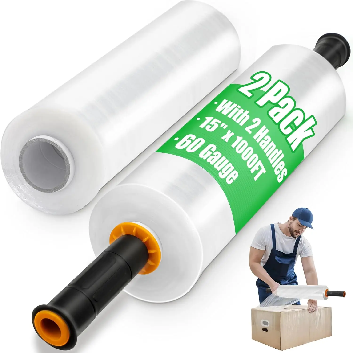 Stretch Wrap Roll with Handles, 15" x 2000ft Industrial Strength for Moving & Packing
Stretch Wrap Roll with Handles, 15" x 2000ft Industrial Strength for Moving & Packing