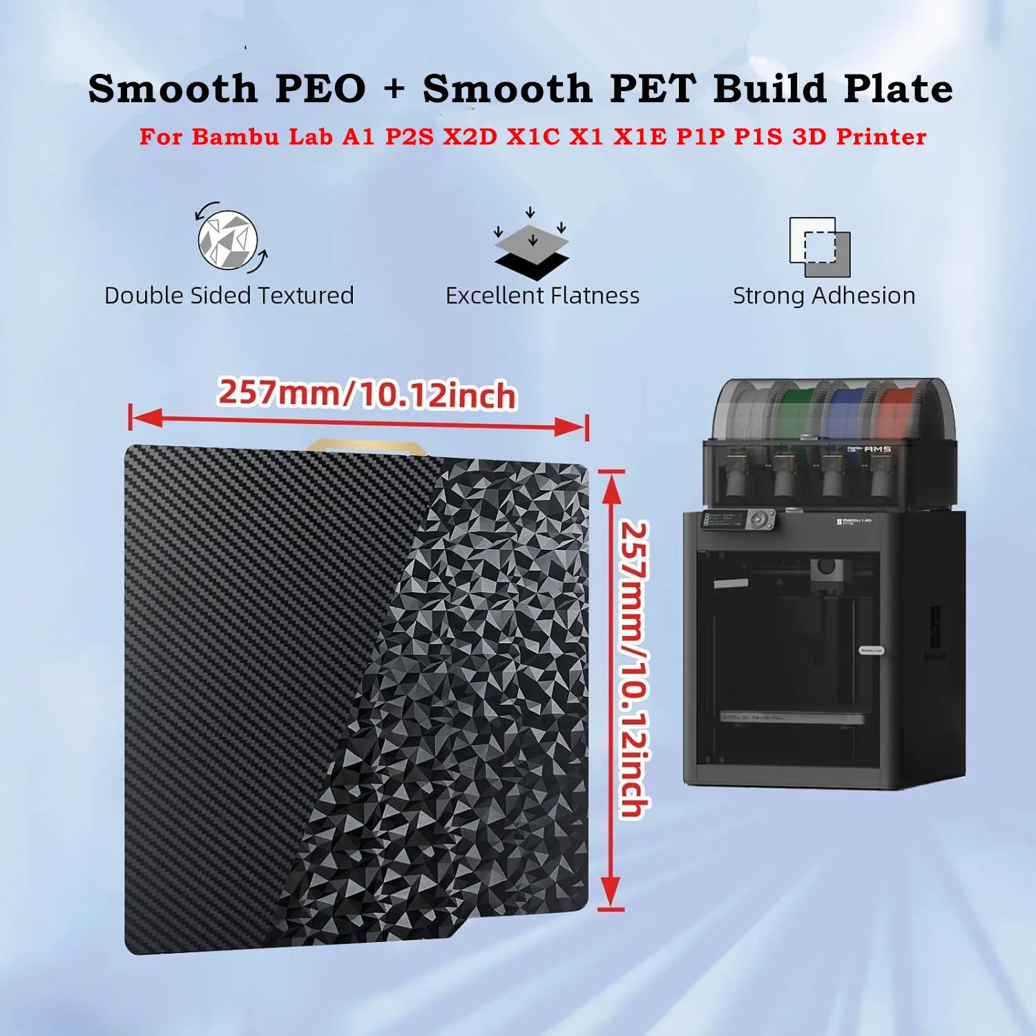 P2S Build Plate Smooth PEO PET Sheet for Bambu Lab X2D A1 X1C X1 X1E P1P P1S 3D Printer Double Sided Flexible Spring Steel Bed
P2S Build Plate Smooth PEO PET Sheet for Bambu Lab X2D A1 X1C X1 X1E P1P P1S 3D Printer Double Sided Flexible Spring Steel Bed