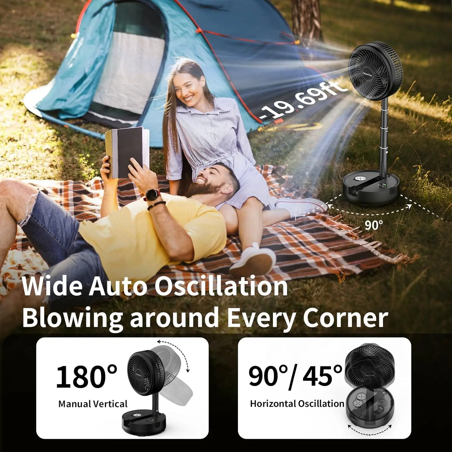 Socool 40000mAh Portable Fan Foldable Battery Rechargeable with 8 Speed & 106H, 90° Osciliating Floor Standing Fan Remote, Desk
Socool 40000mAh Portable Fan Foldable Battery Rechargeable with 8 Speed & 106H, 90° Osciliating Floor Standing Fan Remote, Desk
