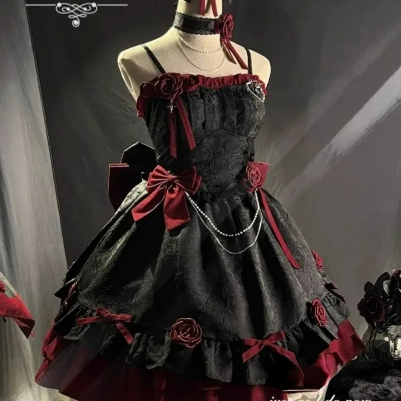 Women Vintage Elegant Rose Flower Bow Princess Strap Dresses Victorian Dark Gothic Lolita Jsk Dress Girls Sweet Tea Party Dress
Women Vintage Elegant Rose Flower Bow Princess Strap Dresses Victorian Dark Gothic Lolita Jsk Dress Girls Sweet Tea Party Dress
