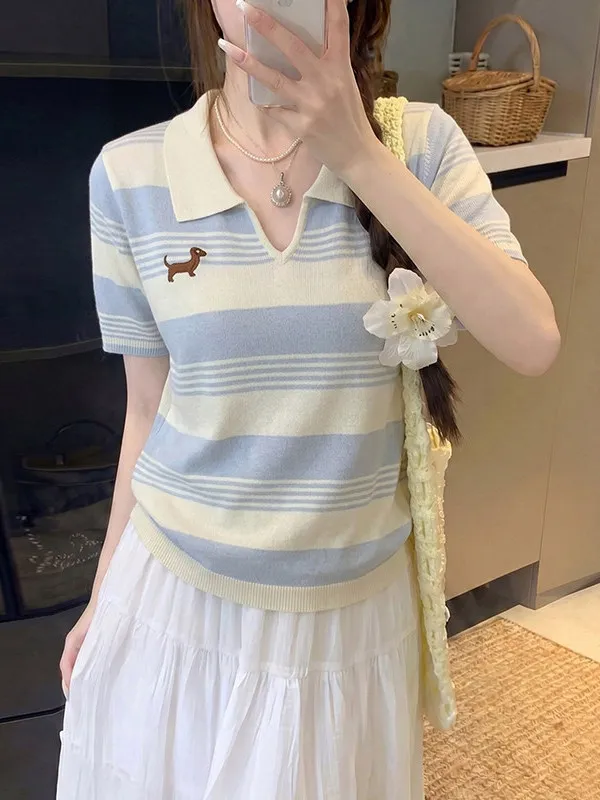 plus Size Neck Short Sleeve Knitted Shirt Summer New Style Slimming Versatile Design Striped Top College Style Korean Ve...
plus Size Neck Short Sleeve Knitted Shirt Summer New Style Slimming Versatile Design Striped Top College Style Korean Ve...