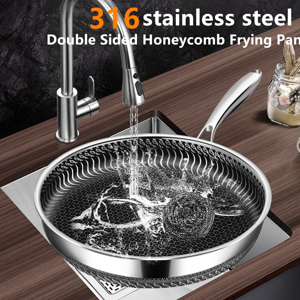 316 Stainless Steel Honeycomb Frying Pan Steak Cooking Flat Bottom Wok Induction Cooker Universal Kitchen Cookware Non-Stick Pan
316 Stainless Steel Honeycomb Frying Pan Steak Cooking Flat Bottom Wok Induction Cooker Universal Kitchen Cookware Non-Stick Pan