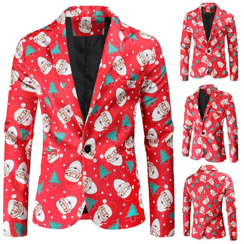 Christmas Print Casual Men's Suit Jacket Autumn Winter Fashion City Style Standard Fit Long Sleeve round Hem Single Slit
Christmas Print Casual Men's Suit Jacket Autumn Winter Fashion City Style Standard Fit Long Sleeve round Hem Single Slit