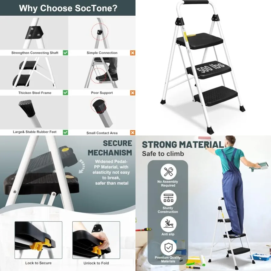 3 Step Ladder, Folding Step Stool for Adults with Handle, Lightweight, Perfect for Kitchenand Household, 500lbs Capacity Sturdy
3 Step Ladder, Folding Step Stool for Adults with Handle, Lightweight, Perfect for Kitchenand Household, 500lbs Capacity Sturdy
