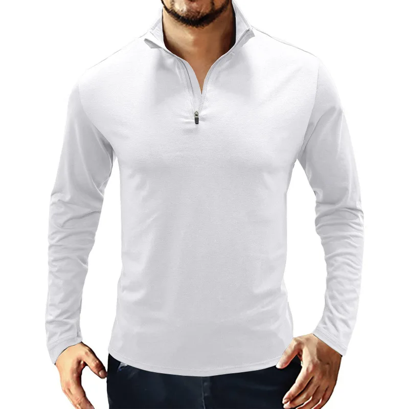 Autumn and Winter European and American Men's Standing Neck Half Zipper Solid Color Long Sleeved T-shirt
Autumn and Winter European and American Men's Standing Neck Half Zipper Solid Color Long Sleeved T-shirt